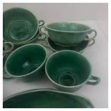 Mount Clemens Petal Green Dinnerware - Vintage Teacups, Saucers & Bowls - Circa 1930s