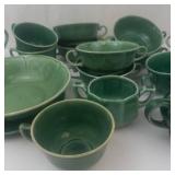 Mount Clemens Petal Green Dinnerware - Vintage Teacups, Saucers & Bowls - Circa 1930s