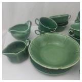 Mount Clemens Petal Green Dinnerware - Vintage Teacups, Saucers & Bowls - Circa 1930s
