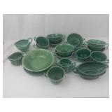Mount Clemens Petal Green Dinnerware - Vintage Teacups, Saucers & Bowls - Circa 1930s