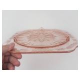 Vintage Pressed Glass Plate with Floral Border and Starburst Center - 9-Inch