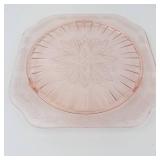Vintage Pressed Glass Plate with Floral Border and Starburst Center - 9-Inch