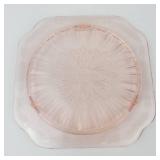 Vintage Pressed Glass Plate with Floral Border and Starburst Center - 9-Inch