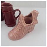 Vintage Ceramic Salt & Pepper Shaker Set, Pink Shoe Planter, Mini Pitcher & Jug (Lot of 4)