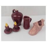 Vintage Ceramic Salt & Pepper Shaker Set, Pink Shoe Planter, Mini Pitcher & Jug (Lot of 4)