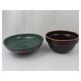 Green Floral Ceramic Bowl - Brown Floral Ceramic Bowl (Lot of 2)