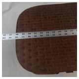 Antique Woven Picnic Basket with Wooden Lid and Metal Handles