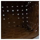 Antique Woven Picnic Basket with Wooden Lid and Metal Handles