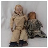 Two Antique Cloth Rag Dolls
