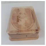 Hommer Manufacturing Company Pink Marbled Sewing Box with Cat Lid, 1940s-1950s