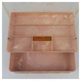 Hommer Manufacturing Company Pink Marbled Sewing Box with Cat Lid, 1940s-1950s
