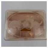 Hommer Manufacturing Company Pink Marbled Sewing Box with Cat Lid, 1940s-1950s