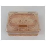 Hommer Manufacturing Company Pink Marbled Sewing Box with Cat Lid, 1940s-1950s