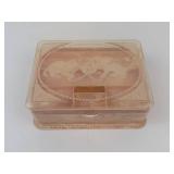 Hommer Manufacturing Company Pink Marbled Sewing Box with Cat Lid, 1940s-1950s