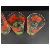 Bartlett-Collins Vintage Glass Pitcher & 4 Tumblers Red Floral - 1940s-1950s (Lot of 5)