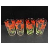 Bartlett-Collins Vintage Glass Pitcher & 4 Tumblers Red Floral - 1940s-1950s (Lot of 5)