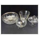 Lot of Crystal Glassware  - Ice Bucket, Bowl with Rim, Lidded Candy Dish & Sherbet Glass (Lot of 4)