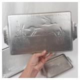 Vintage Hammered Aluminum Duck-Accent Serving Trays (Lot of 4)