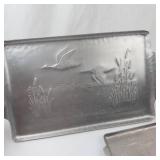 Vintage Hammered Aluminum Duck-Accent Serving Trays (Lot of 4)