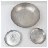 Hand Forged Aluminum Bird Bowls - 1 Large & 2 Small
