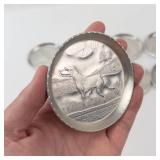 Vintage Hammered Aluminum Coasters - 8 Piece Set with Hunting Dog Artwork