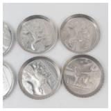 Vintage Hammered Aluminum Coasters - 8 Piece Set with Hunting Dog Artwork
