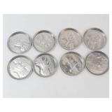 Vintage Hammered Aluminum Coasters - 8 Piece Set with Hunting Dog Artwork