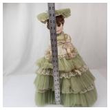 Vintage Porcelain Fashion Doll with Lace Dress, Tulle Skirt, and Wide Hat