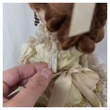 Vintage Porcelain Fashion Doll with Lace Dress, Tulle Skirt, and Wide Hat