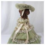 Vintage Porcelain Fashion Doll with Lace Dress, Tulle Skirt, and Wide Hat