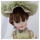 Vintage Porcelain Fashion Doll with Lace Dress, Tulle Skirt, and Wide Hat