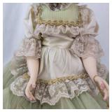 Vintage Porcelain Fashion Doll with Lace Dress, Tulle Skirt, and Wide Hat
