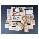 Wood Block Rubber Stamp Assortment - Camera, Film, Mountains & Garden Motifs