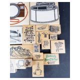 Wood Block Rubber Stamp Assortment - Camera, Film, Mountains & Garden Motifs
