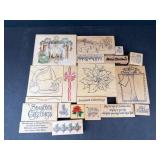Wood Block Rubber Stamp Sentiments Lot - Holiday & Greeting Quotes