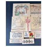 Wood Block Rubber Stamp Sentiments Lot - Holiday & Greeting Quotes