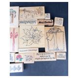Wood Block Rubber Stamp Sentiments Lot - Holiday & Greeting Quotes