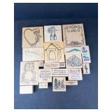Assorted Rubber Stamps on Wood Blocks - Wedding, Floral & Sentiment Designs