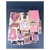Assorted Rubber Stamps on Wood Blocks - Wedding, Floral & Sentiment Designs