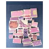 Assorted Christmas Rubber Stamps on Wood Blocks - Holiday Designs & Phrases