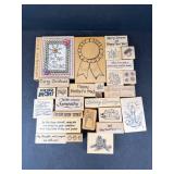 Assorted Christmas Greeting Rubber Stamps on Wood Blocks - Holiday Messages Set