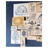Assorted Nature Scene Rubber Stamp Blocks - Forests, Trees and Wildlife (Wood Block Set)