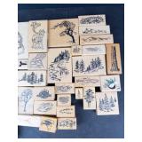 Assorted Nature Scene Rubber Stamp Blocks - Forests, Trees and Wildlife (Wood Block Set)