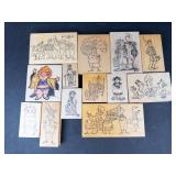 Assorted Cartoon Character Rubber Stamp Blocks on Wood - Mixed