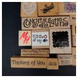 Vintage Wood Mounted Rubber Stamp Lot - Assorted Greeting Sentiments & Floral Window Motifs