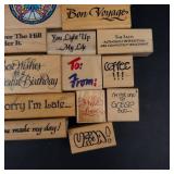 Vintage Wood Mounted Rubber Stamp Lot - Assorted Greeting Sentiments & Floral Window Motifs