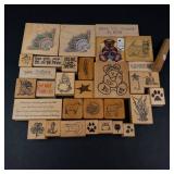 Vintage Assorted Rubber Stamps on Wood Blocks - Get Well Soon, Kiss Me I