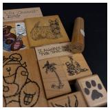 Vintage Assorted Rubber Stamps on Wood Blocks - Get Well Soon, Kiss Me I
