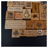 Vintage Assorted Rubber Stamps on Wood Blocks - Get Well Soon, Kiss Me I