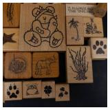 Vintage Assorted Rubber Stamps on Wood Blocks - Get Well Soon, Kiss Me I